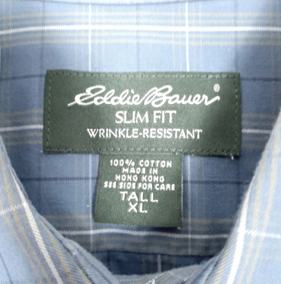 Eddie Bauer Shirt Mens XL Tall Slim Fit Long Sleeve Button Up Blue Plaid 244 - Picture 3 of 5